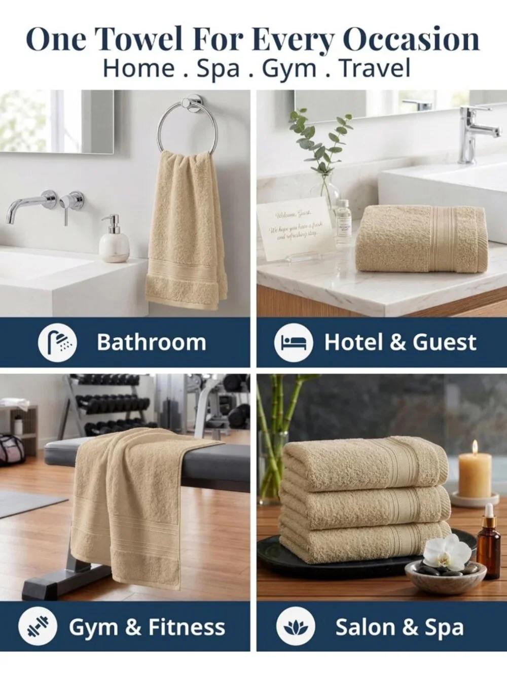 Soft 100% Cotton Hand Towels - 4 Pack, Lightweight & Fade Resistant - Perfect